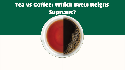 A single cup divided into tea and coffee halves, visually representing the “Tea vs Coffee: Which Brew Reigns Supreme?” debate.
